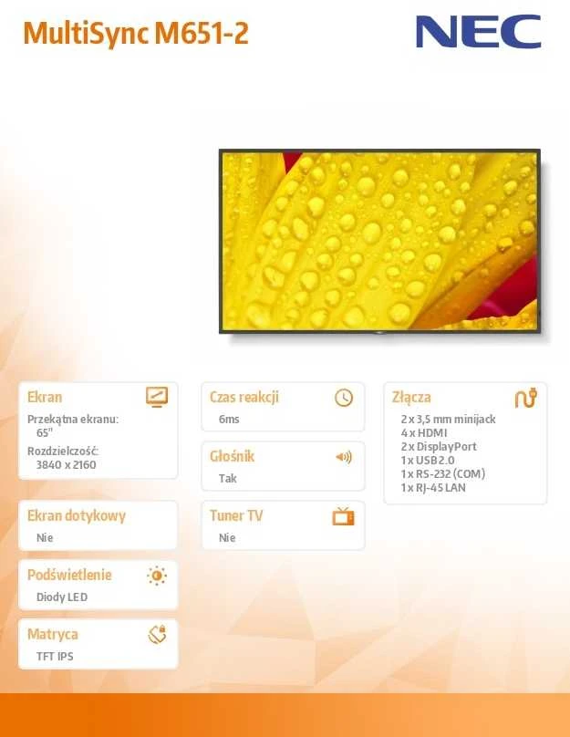 Monitorius NEC M651-2 65 colių UHD 500CD/QM - LED 24/7 SDM CM