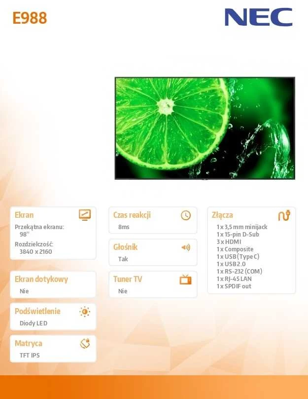 Monitorius NEC MultiSync E988 98" Command Center ekranas