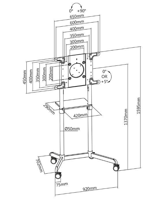 Laikiklis „Neomounts NEWSTAR“ MOBILUSIS PLOKŠČIAEKRANIO GRINDŲ STOVAS (AUKŠTIS: 160 CM) 37–70" Baltas