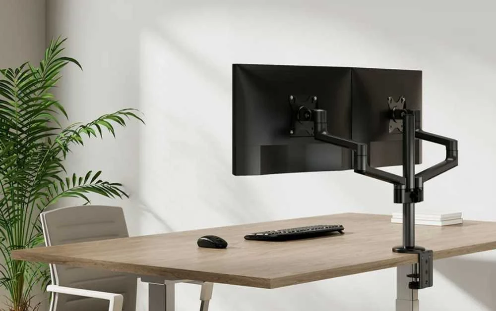 Laikiklis NEOMOUNTS SCREEN STALO MONTUVAS DVIEM EKRANAMS, Juodas (CLAMP+GROMMET)