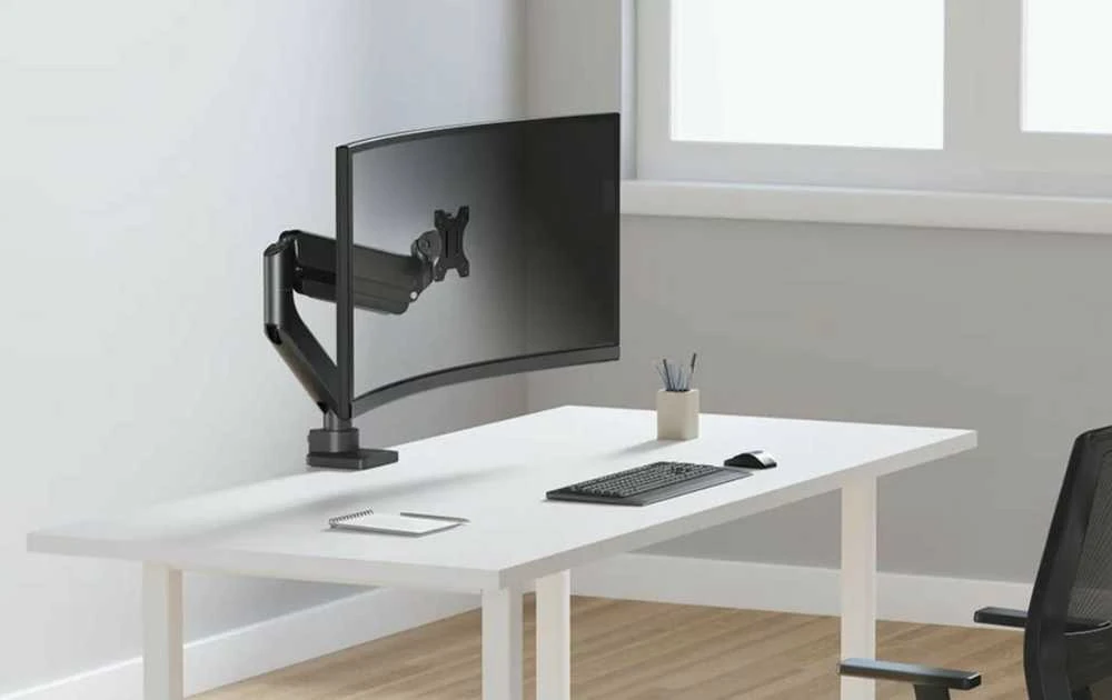 Laikiklis NEOMOUNTS STALO MOUNT, 1 YPAČ PLATUS LENKAS EKRANAS (TOPFIX CLAMP & GROMMET)