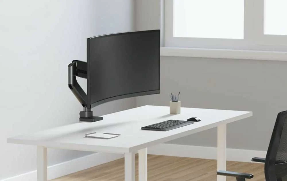 Laikiklis NEOMOUNTS STALO MOUNT, 1 YPAČ PLATUS LENKAS EKRANAS (TOPFIX CLAMP & GROMMET)