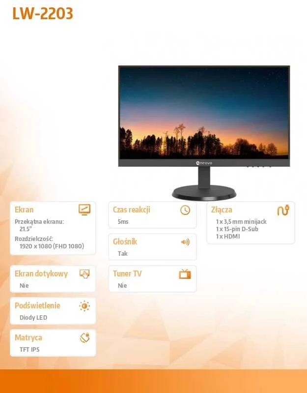AG Neovo LW-2203 Full HD LED 54.6 cm (21.5") monitorius Juodas