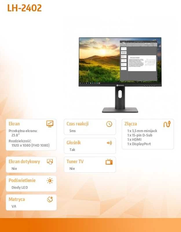 Monitorius AG Neovo LH-2402 LED ekranas 60.5 cm (23.8") 1920 x 1080 pikselių Full HD LCD Juodas