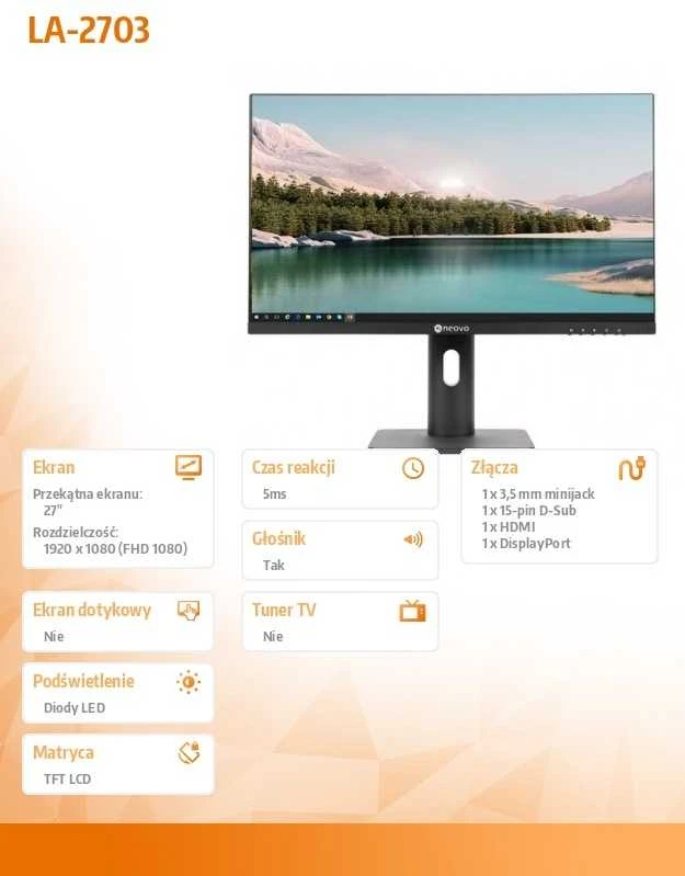 AG Neovo LH-2703 - LED monitorius be mirgėjimo, HDMI, DP, VGA