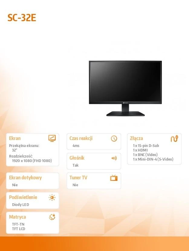 AG Neovo SC-32E surveillance monitorius 80 cm (31.5") 1920 x 1080 pikselių