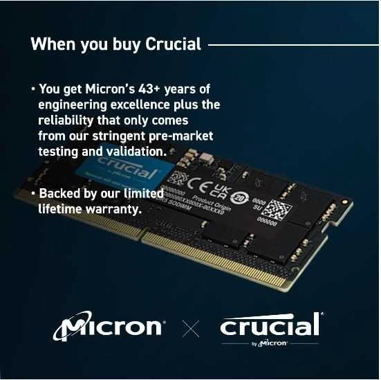Nešiojamo kompiuterio atmintis RAM Crucial DDR5-5600 Kit 32GB 2x16GB SODIMM CL46 (16Gbit)