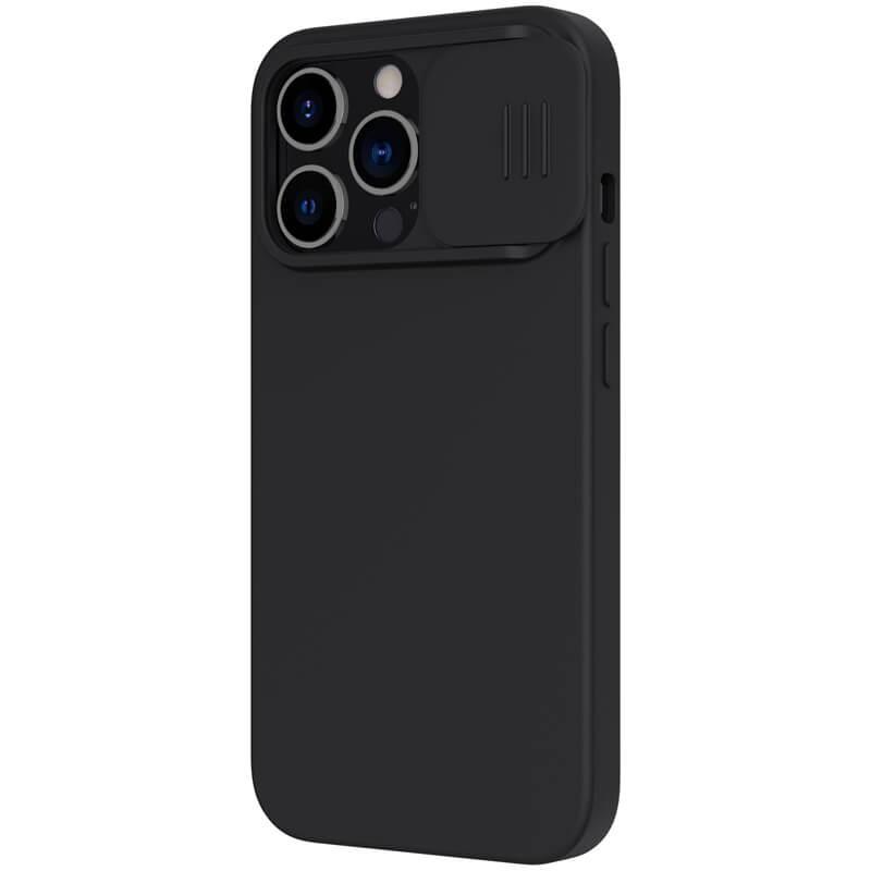 Nillkin Camshield šilkinis silikoninis dėklas su fotoaparato dangteliu, skirtas iPhone 13 Pro Juodas