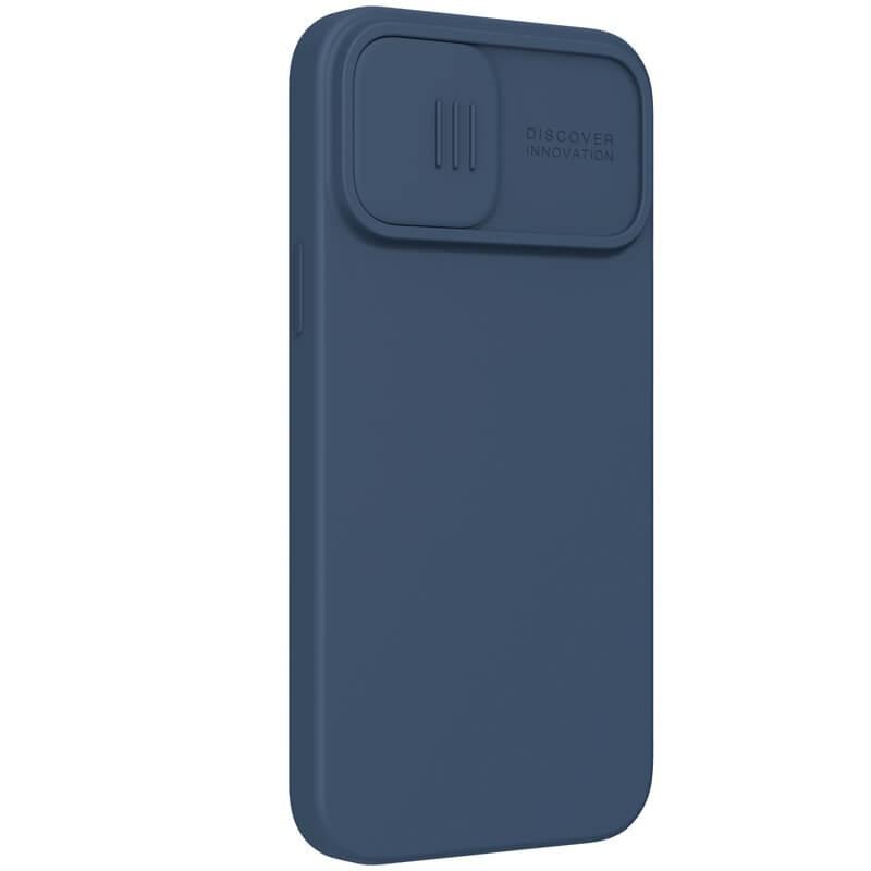 Nillkin Camshield šilkinis silikoninis dėklas su fotoaparato dangteliu, skirtas iPhone 13 Pro Max Mėlyna