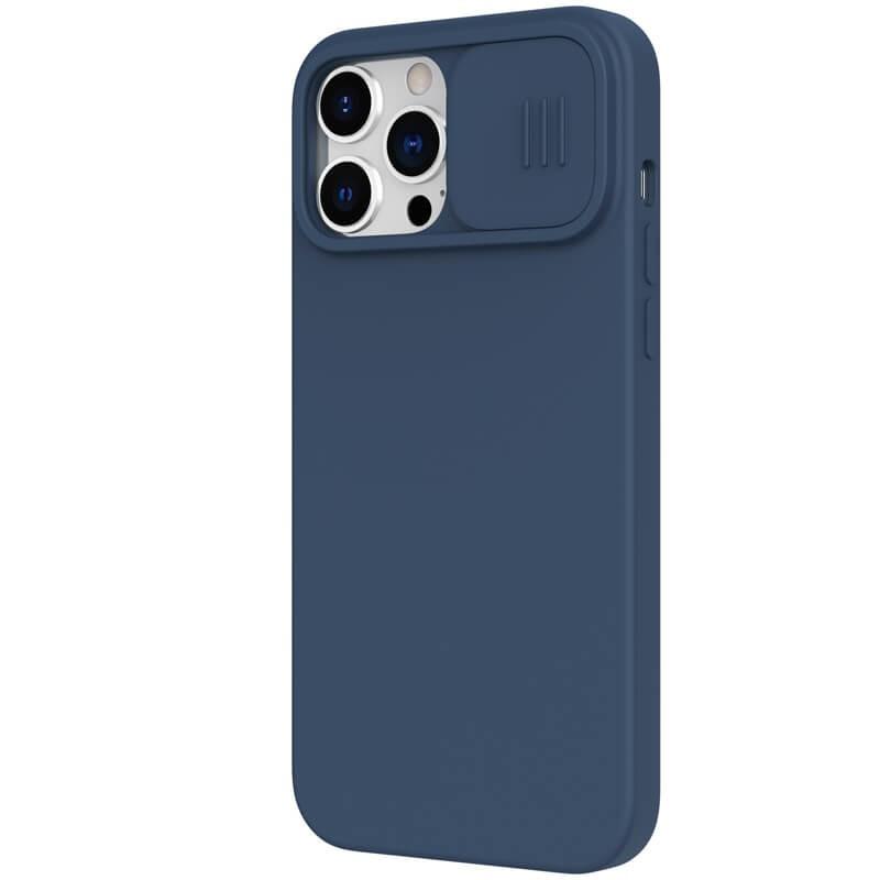 Nillkin Camshield šilkinis silikoninis dėklas su fotoaparato dangteliu, skirtas iPhone 13 Pro Max Mėlyna