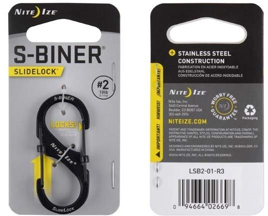 Nite Ize Karabińczyk S-Biner SlideLock #2 nerūdijantis plienas juoda - LSB2-01-R3 - LSB2-01-R3