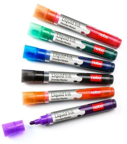 Baltos lentos žymekliai NOBO Liquid Ink, 12 vnt., įv. spalvų