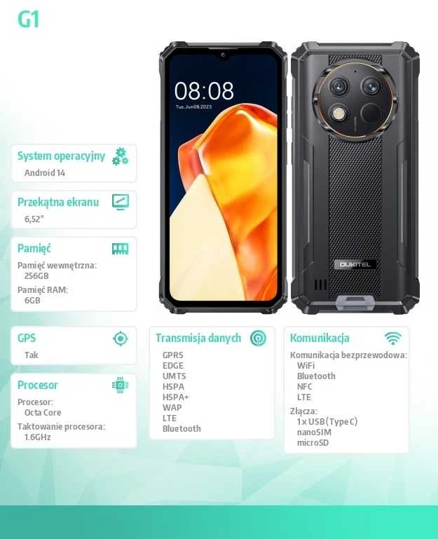 Oukitel Išmanusis telefonas G1 4G 6/256GB IP69K juoda