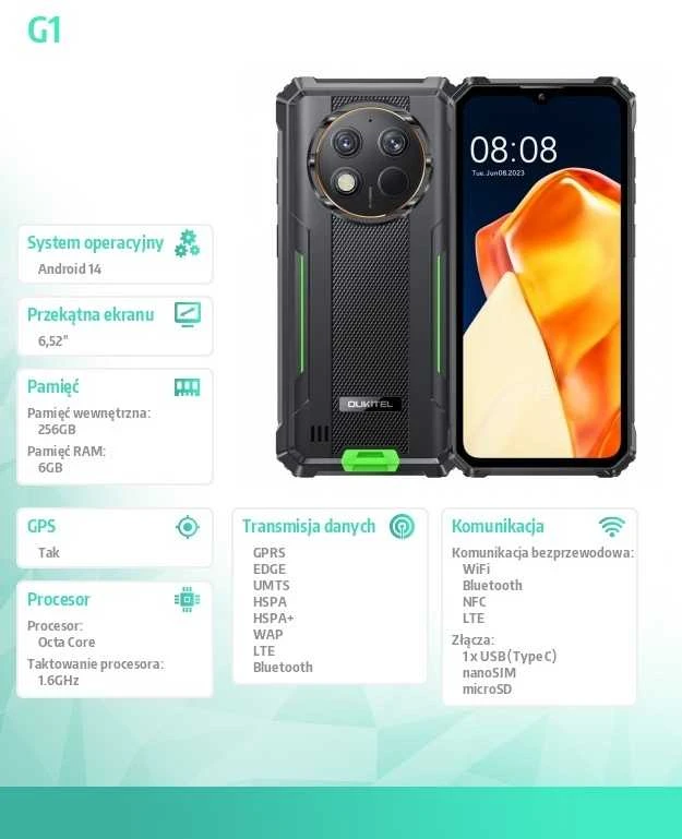 Oukitel G1 6/256GB 10600mAh Dual SIM Žalias