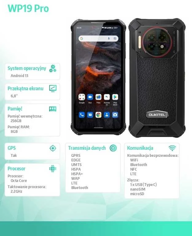 Oukitel WP19 Pro 8/256GB NFC 22000mAh Juodas
