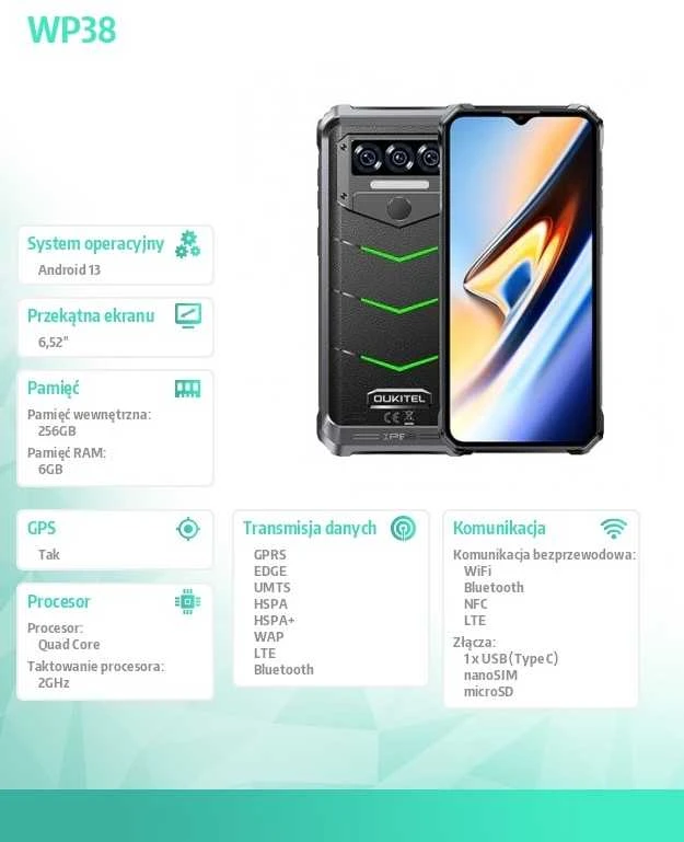 Oukitel WP38 6/256GB 10600mAh DS. Žalia