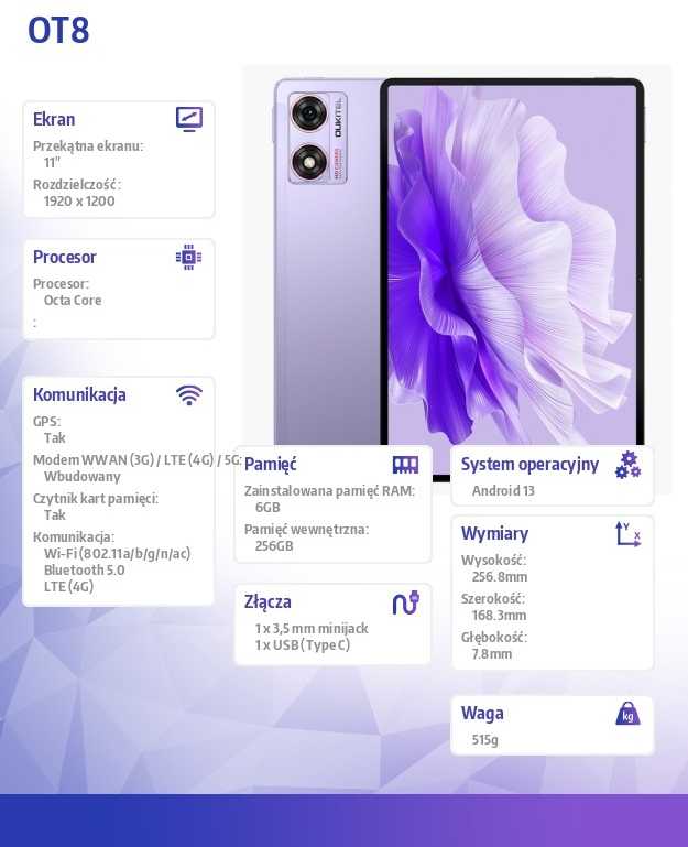 Oukitel Planšetė OT8 4G 11" 6/256GB violetinė