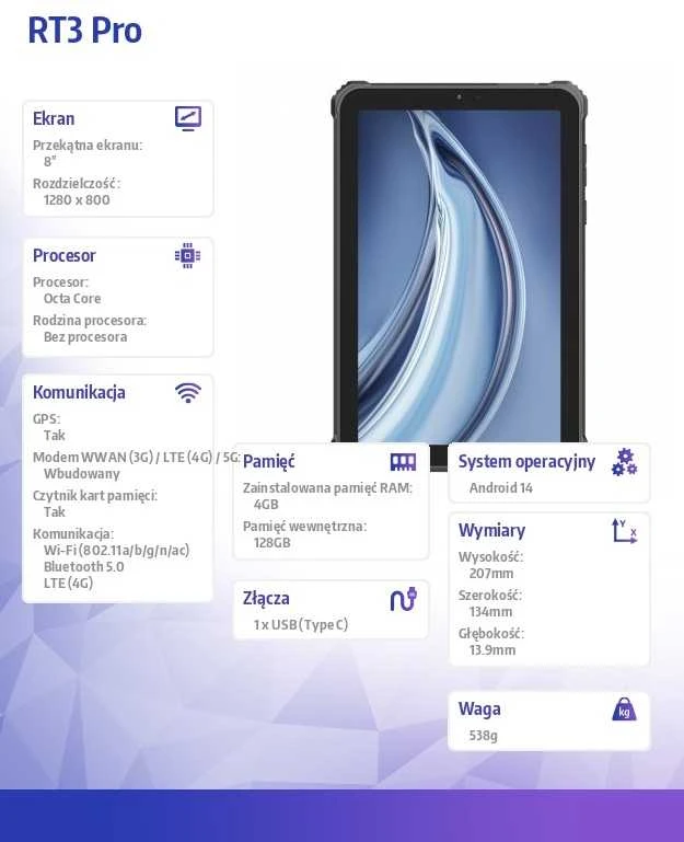 Planšetė Oukitel RT3 Pro 4/128GB juodas, tvirtas, 5150 mAh