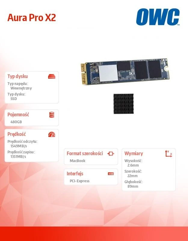 OWC Aura Pro X2 SSD 480GB Mac Pro 2013 radiatorius