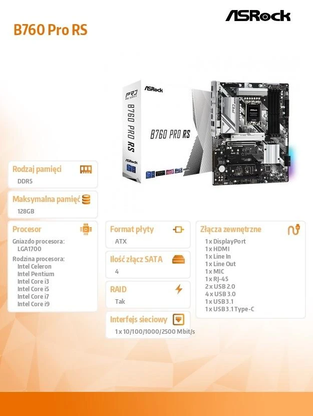 Pagrindinė plokštė ASROCK B760 PRO RS Socket 1700 DDR5 ATX