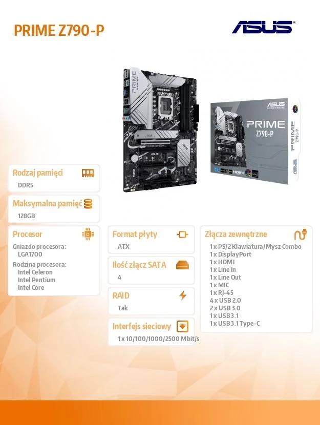 Pagrindinė plokštė ASUS Intel Z790/LGA1700/ATX/Memory DDR5/Atminties lizdai 4/1xPCI-Express 3.0 1x/3xPCI-Express 4.0 16x/1xPCI-Express 5.0 16x/3xM.2/1xHDMI/1xDisplayPort/4xUSB 2.0/3xUSB 3.2/1xUSB-C/1xPS/2/1xRJ45/3xAudio port