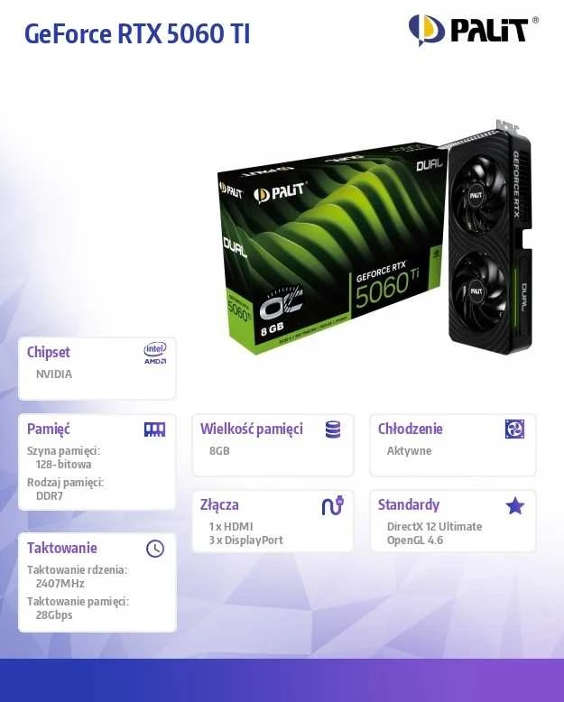 Palit GeForce RTX 5060 Ti Dual OC 8GB DLSS4 vaizdo plokštė