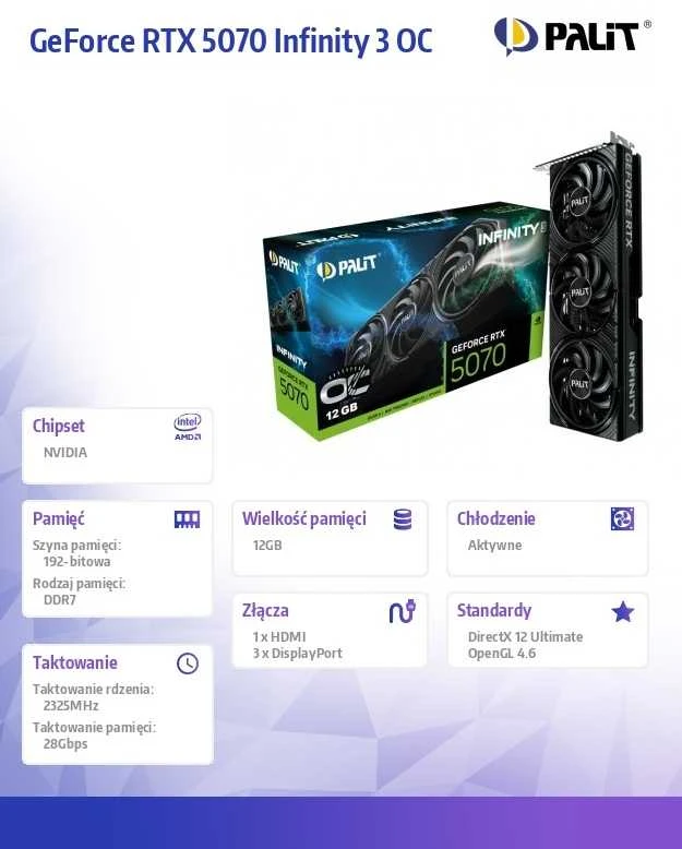 Vaizdo plokštė Palit GeForce RTX 5070 Infinity 3 12GB OC DLSS 4