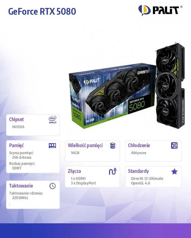 Vaizdo plokštė Palit GeForce RTX 5080 GamingPro V1 NVIDIA 16 GB GDDR7