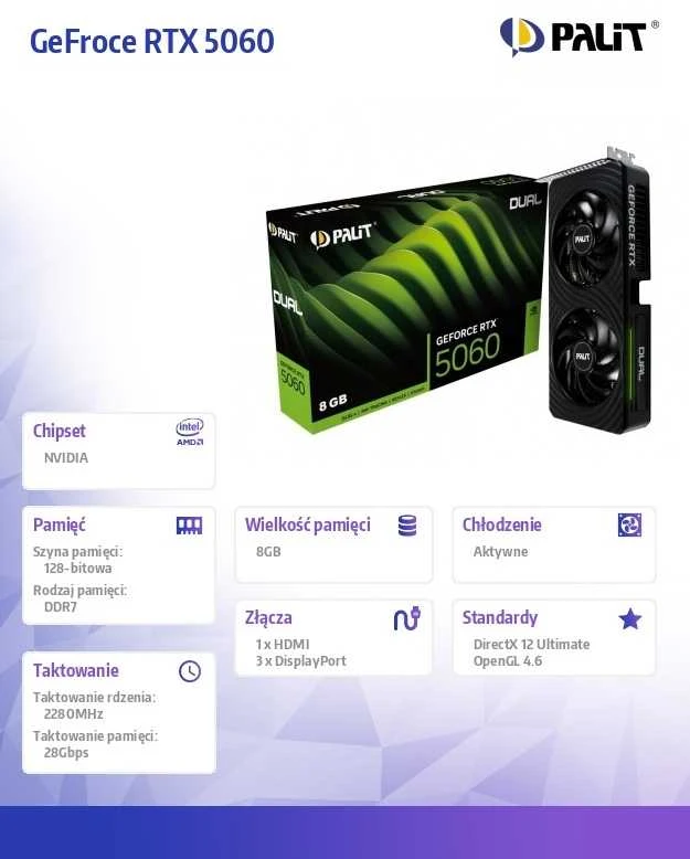 Vaizdo plokštė Palit GeForce RTX 5060 dviguba NVIDIA 8 GB GDDR7
