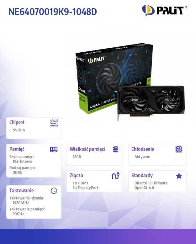 „Palit GeForce RTX 4070 Dual“ 12 GB GDDR6 vaizdo plokštė (NE64070019K9-1048D)