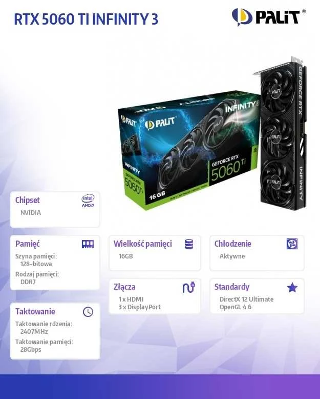 PALIT RTX 5060 Ti Infinity 3 16GB GDDR7 vaizdo plokštė