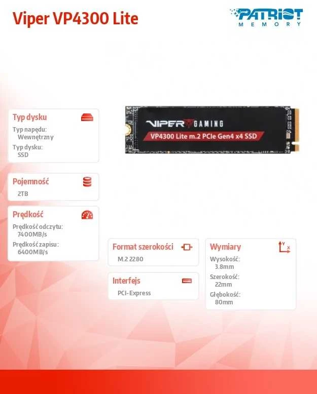 PATRIOT Viper VP4300 Lite 2TB M.2 2280 PCIe Gen4 x4