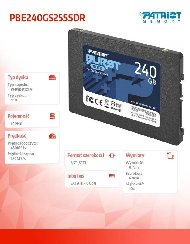 Kietasis vidinis diskas SSD Patriot Burst Elite 240 GB 2.5" SATA III