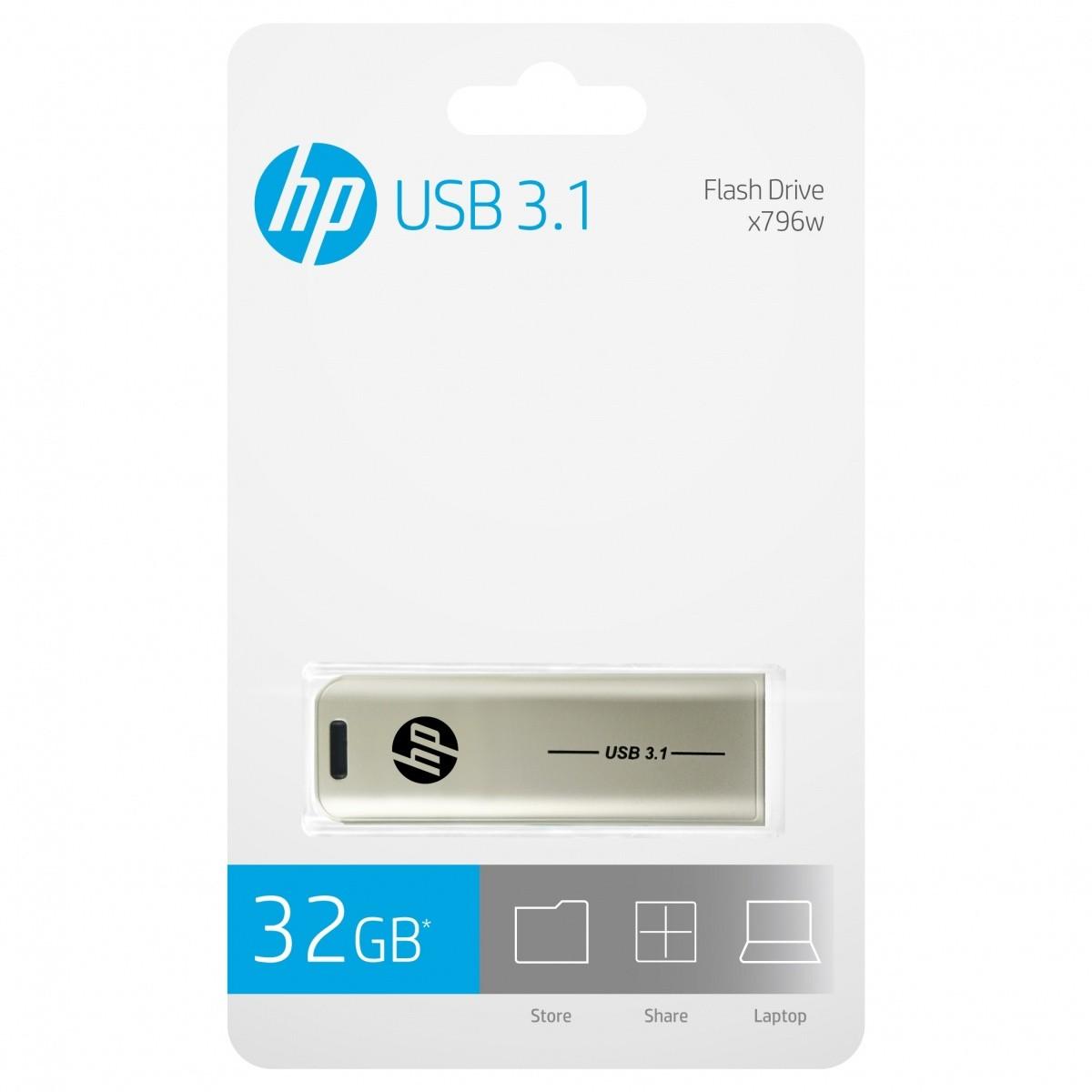 Hewlett Packard (HP) USB laikmena HP x796w 32 GB USB 3.2 Gen 1 Atmintinė, Sidabrinės Spalvos, USB Type-A Jungtis