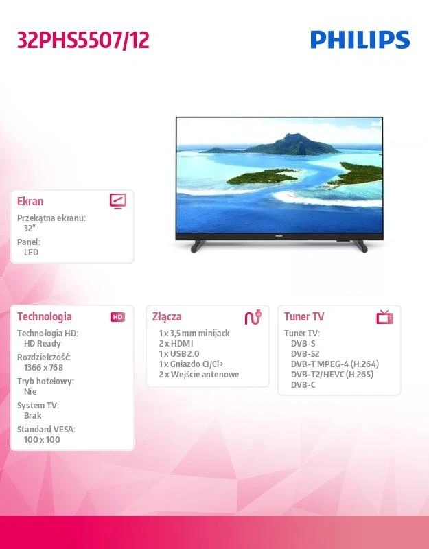 Televizorius PHILIPS 32PHS5507/12 | 32" 1366 x 768