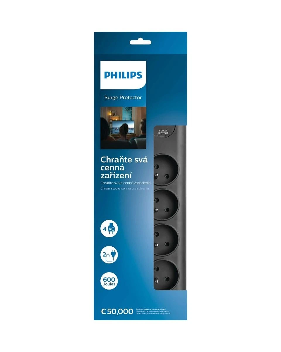 Philips Apsaugos nuo viršįtampių juosta spn7040ba/60 4 kintamosios srovės lizdai, 2m juodi