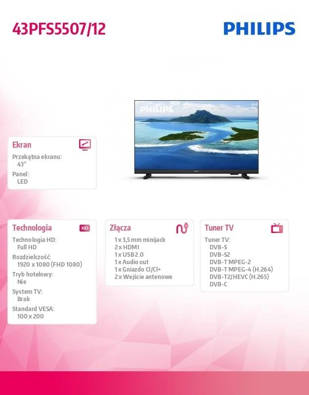 Televizorius PHILIPS 43PFS5507/12