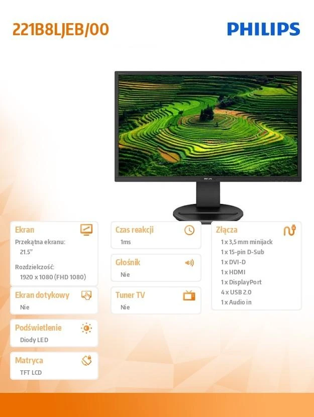 PHILIPS 221B8LJEB/00 21,5 colio LCD monitorius