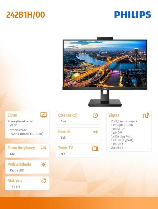 Monitorius Philips B Line 242B1H/00 LED ekranas 60,5 cm (23.8") 1920 x 1080 pikseliai „Full HD“ Juoda