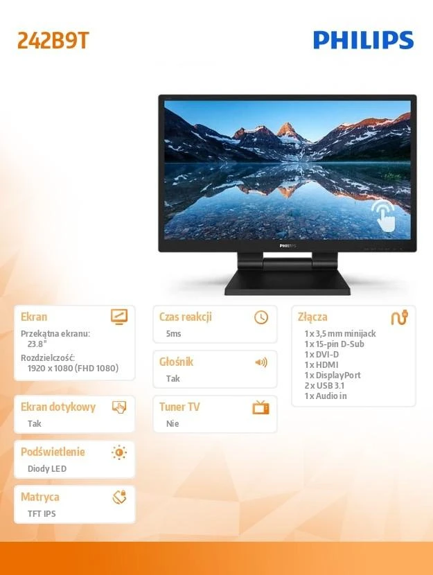 Monitorius Philips 242B9T/00 23.8", Juodos spalvos