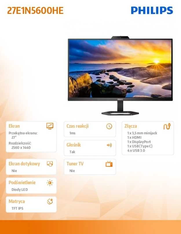 Monitorius Philips 27E1N5600HE/00 27", Juodos spalvos