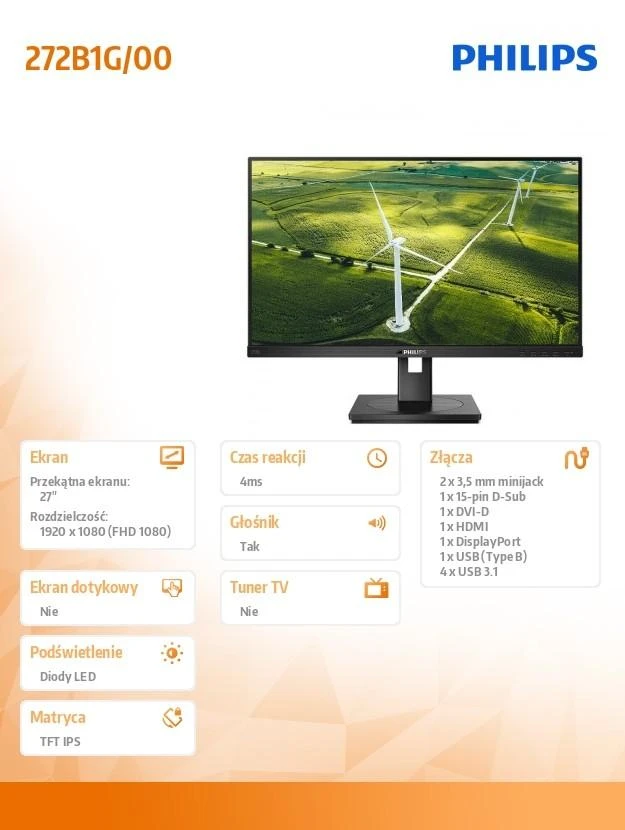 Monitorius Philips 272B1G/00 27", Juodos spalvos