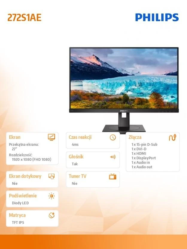 Monitorius Philips S Line 272S1AE/00 LED ekranas 68,6 cm (27") 1920 x 1080 pikseliai „Full HD“ LCD Juoda