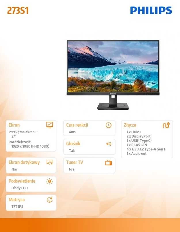 Monitorius Philips S-line 273S1/00, Juodos spalvos