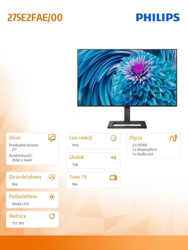 Monitorius Philips 275E2FAE/00 27", Juodos spalvos