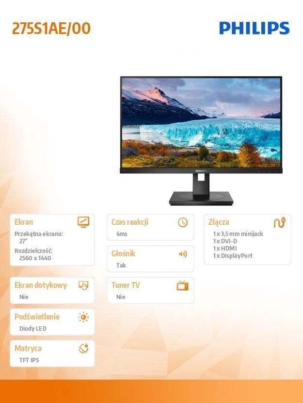 Monitorius Philips 275S1AE/00 27", Juodos spalvos
