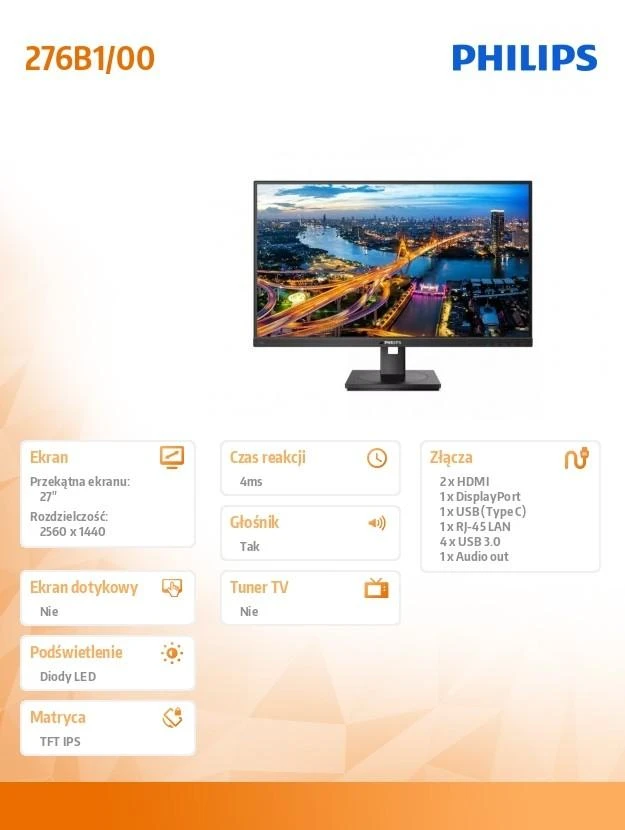 Monitorius PHILIPS 276B1/00 27", Juodos spalvos
