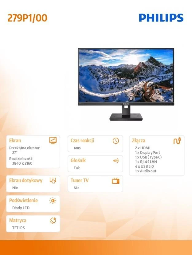 Monitorius PHILIPS 279P1/00 27", Juodos spalvos