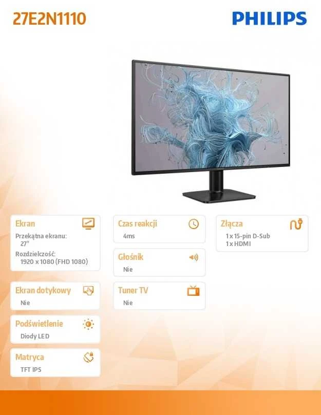Philips 1000 series 27E2N1110/00 computer monitorius 68.6 cm (27") 1920 x 1080 pikselių Full HD LCD Juodas