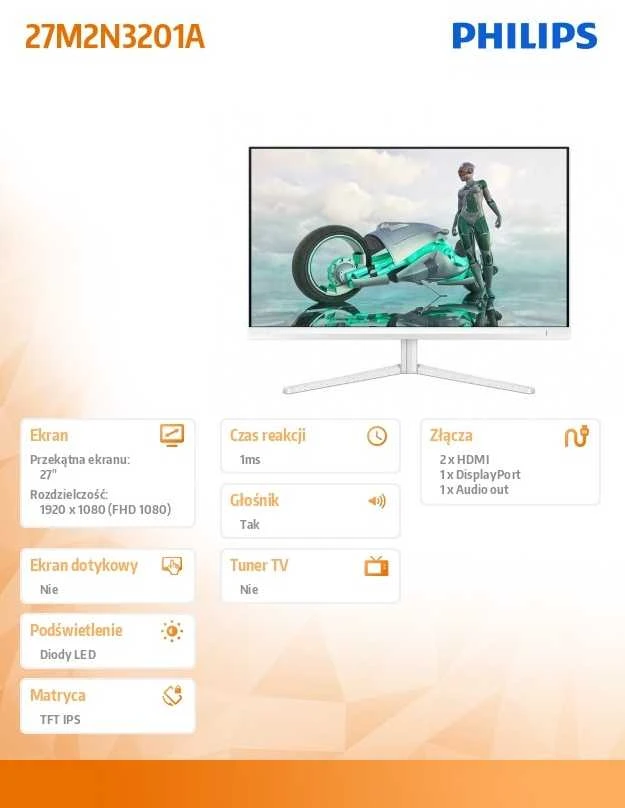 Monitorius „Mmd Monitors“ ekranai „PHILIPS 27M2N3201A“, 27 colių, „FreeSync“, 1920x1080, 0,5 ms, 2xHDMI DP